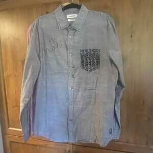 Desigual ANTONIO Mens Button Down Blue Mens Strip Shirt - XL